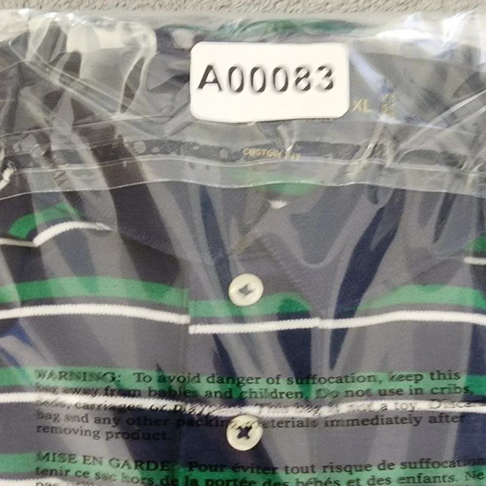Vintage 90s Ralph Lauren Shirt Mens XL Blue Green Striped Custom Fit Polo Preppy